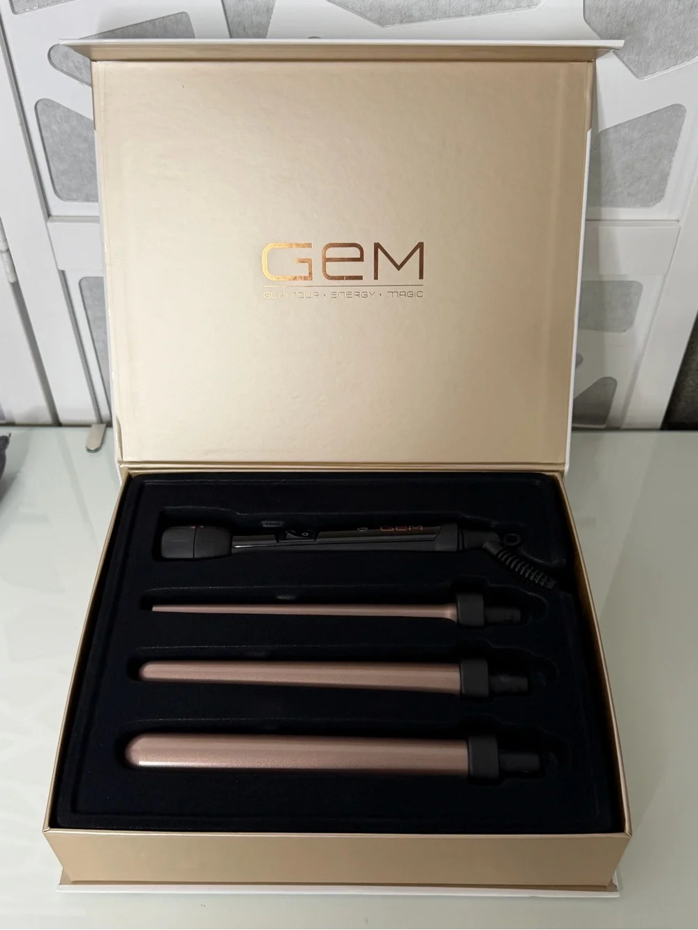 New 3-in-1 Curl Designer Ceramic Styling Iron - Rose Gold/Black GEM